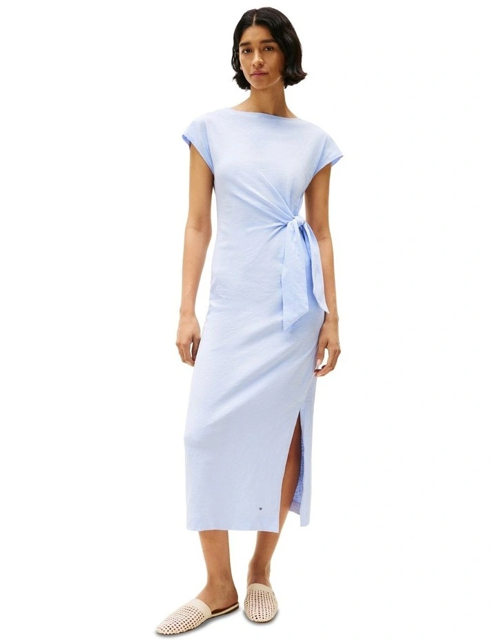 Boat Neck Slim Midi Dress in Blue image 1