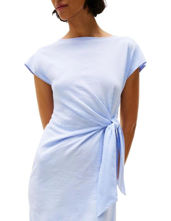 Boat Neck Slim Midi Dress in Blue image 3