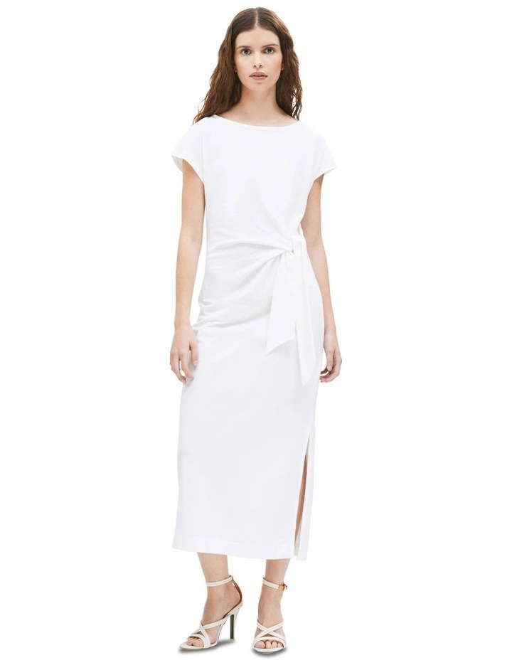 Boat Neck Slim Midi Dress in White image 1