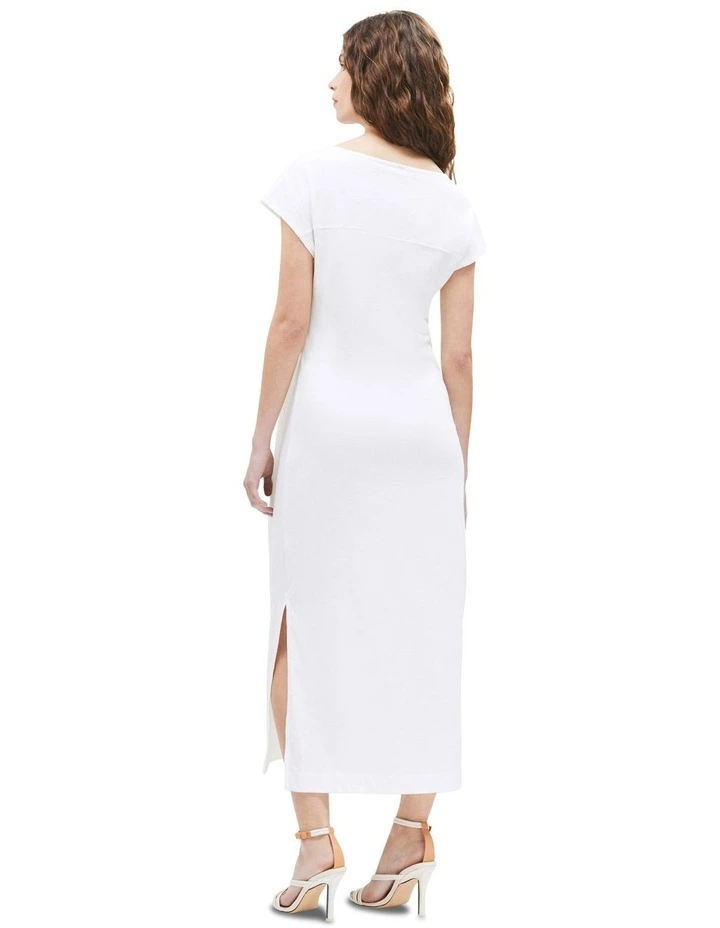Boat Neck Slim Midi Dress in White image 2