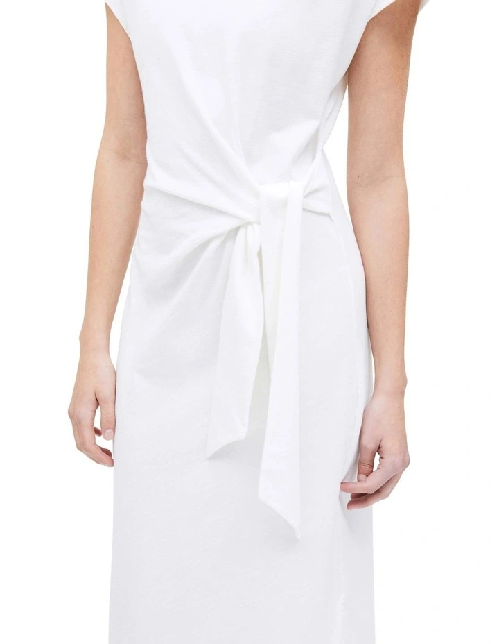 Boat Neck Slim Midi Dress in White image 3