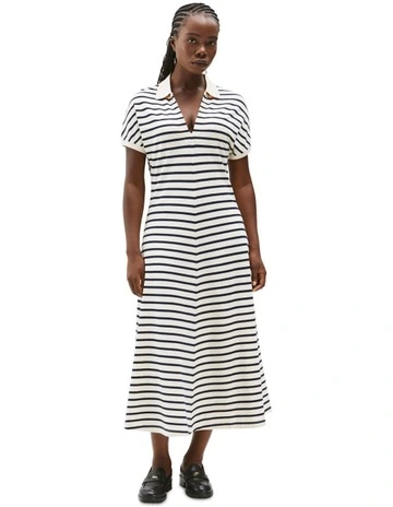 Fit And Flare Midi Polo Dress in White