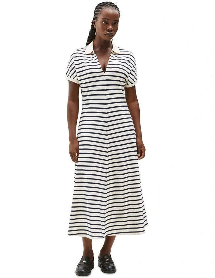 Fit And Flare Midi Polo Dress in White image 1