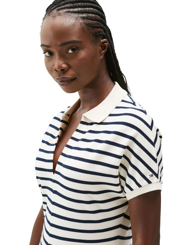 Fit And Flare Midi Polo Dress in White image 3