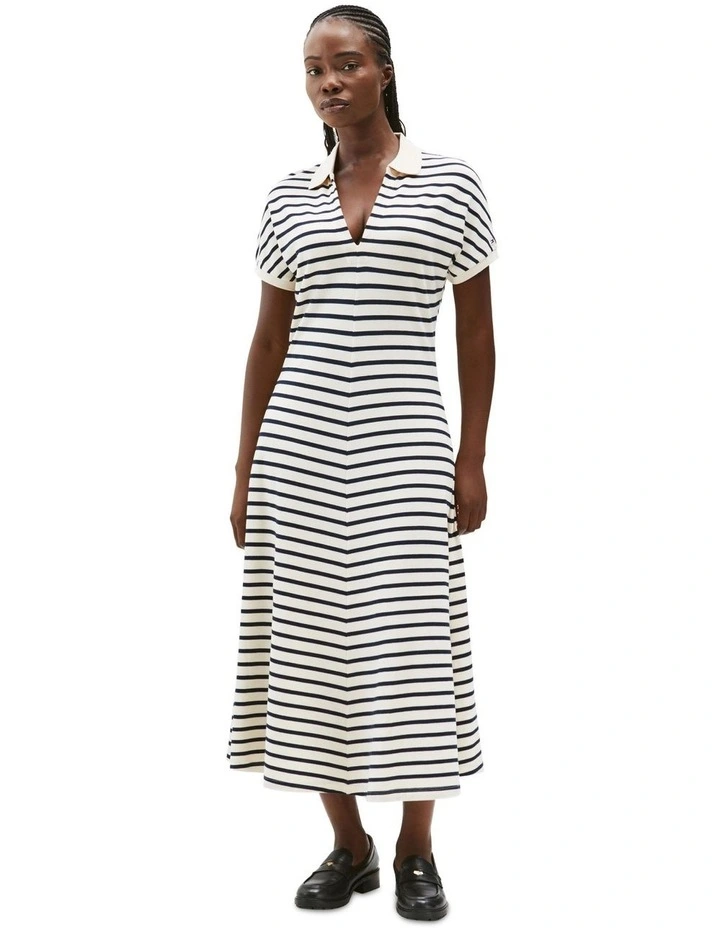 Fit And Flare Midi Polo Dress in White image 4