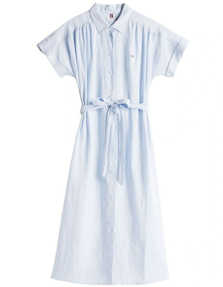 Pure Linen Midi Shirt Dress in Blue image 5