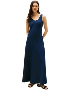 Linen Blend Maxi Dress in Blue