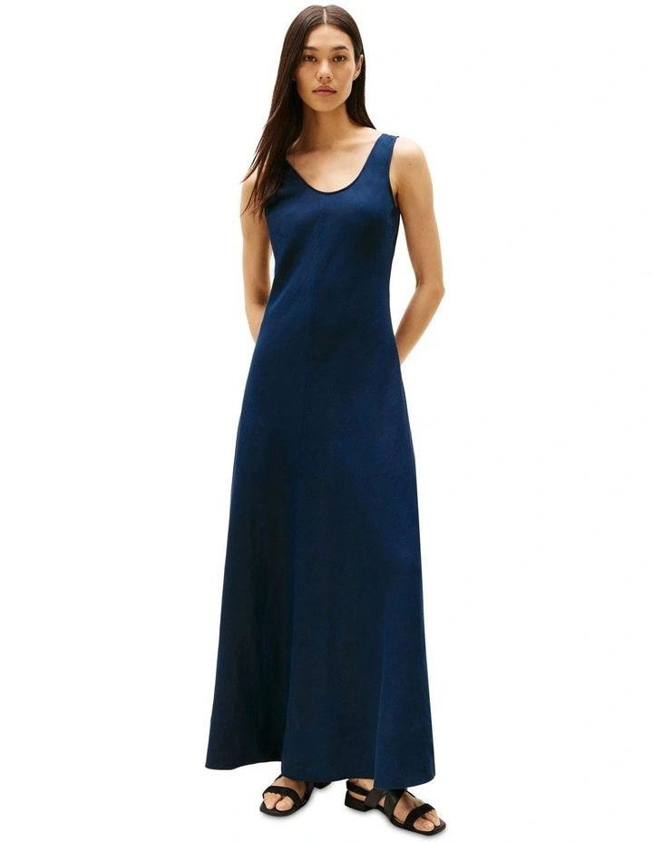 Linen Blend Maxi Dress in Blue image 1