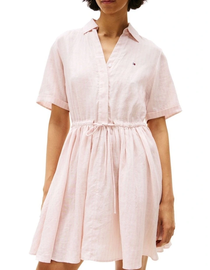 Pure Linen Mini Shirt Dress in Pink image 1