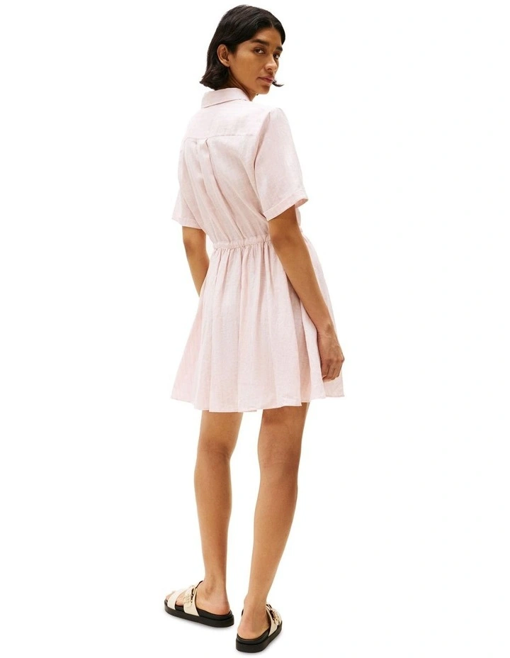 Pure Linen Mini Shirt Dress in Pink image 2