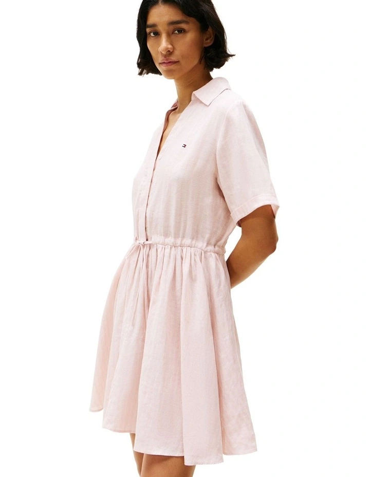 Pure Linen Mini Shirt Dress in Pink image 3