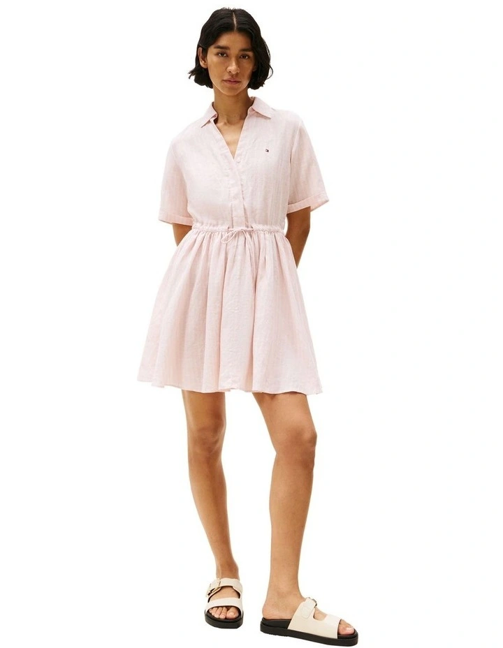 Pure Linen Mini Shirt Dress in Pink image 4