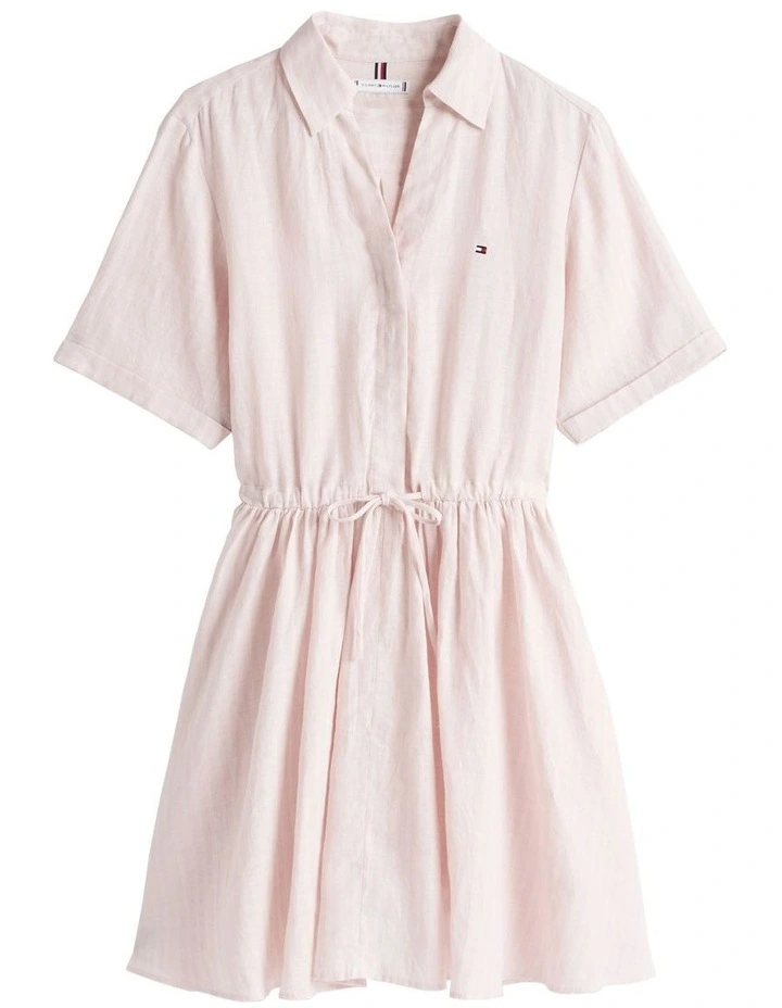 Pure Linen Mini Shirt Dress in Pink image 5