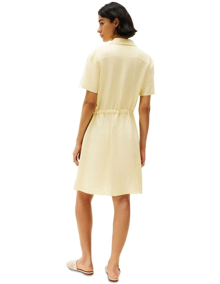Linen Blend Mini Shirt Dress in Yellow image 2