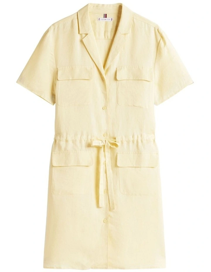 Linen Blend Mini Shirt Dress in Yellow image 5