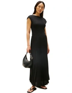 Pleated Fit And Flare Maxi Dress in Black
