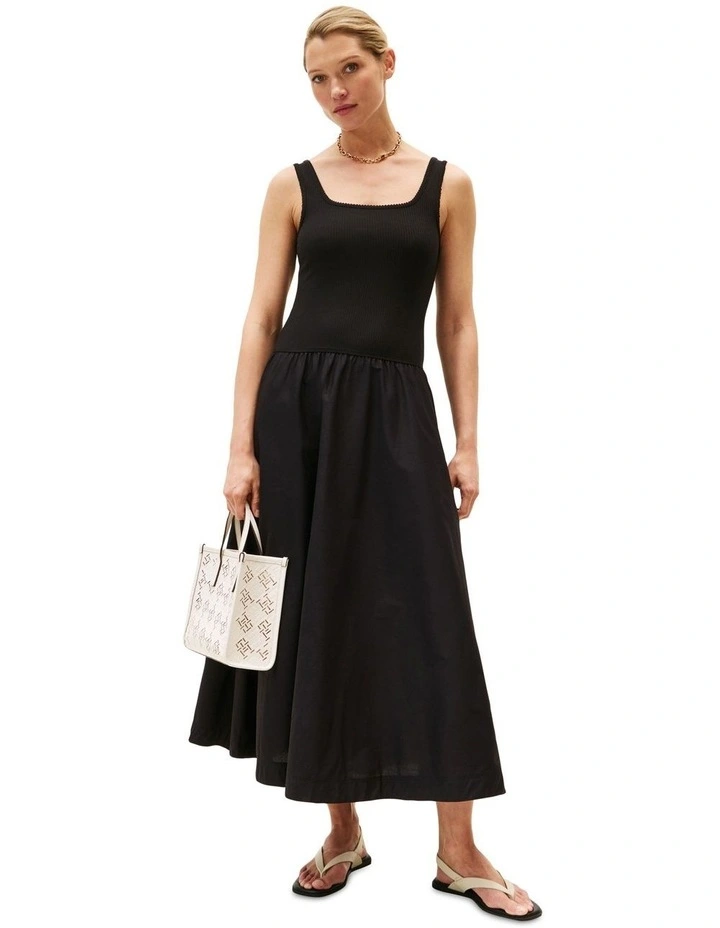 Slim Fit And Flare Midi Dress in Black image 1