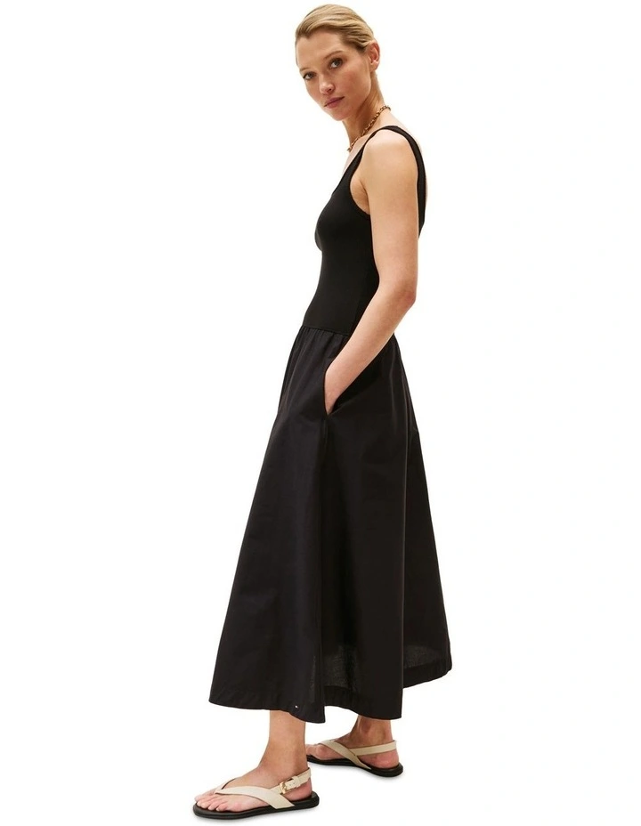 Slim Fit And Flare Midi Dress in Black image 4