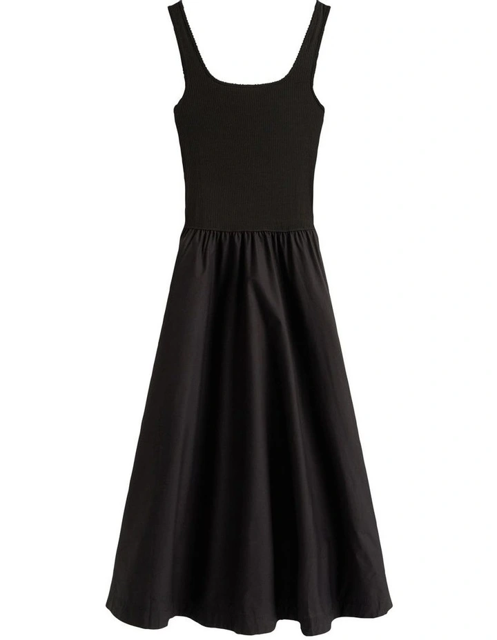 Slim Fit And Flare Midi Dress in Black image 5