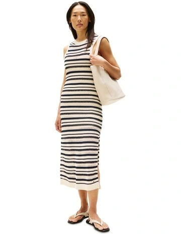 Crochet Slim Midi Sleeveless Jumper Dress in Beige