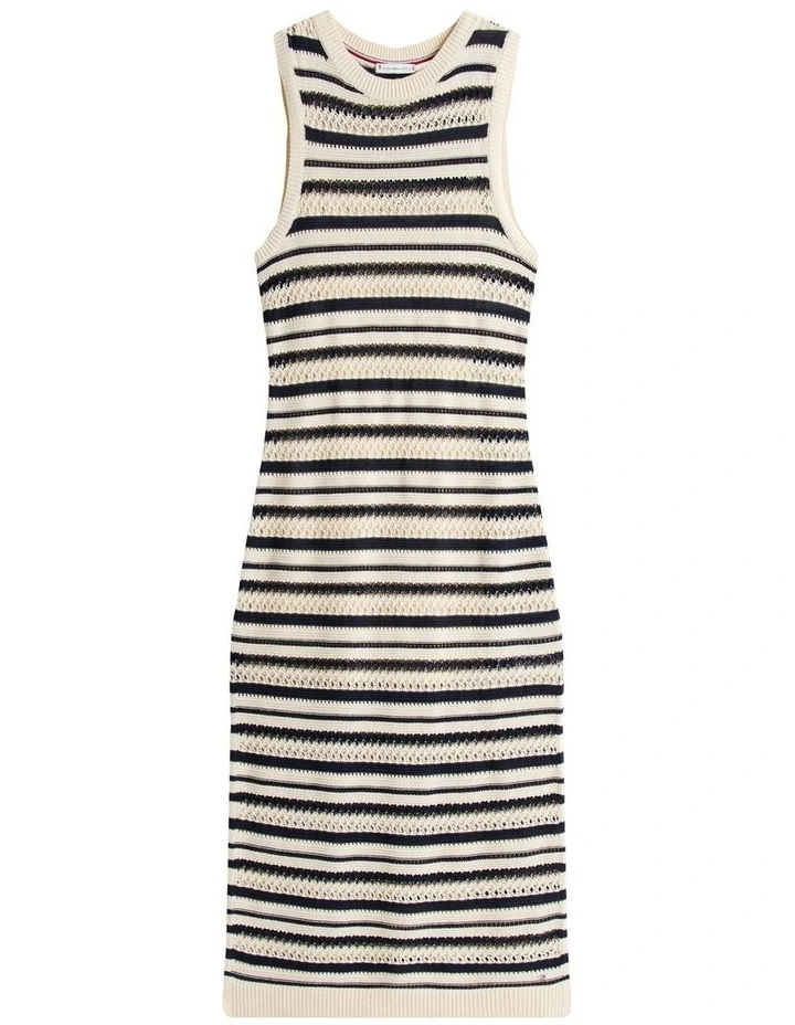 Crochet Slim Midi Sleeveless Jumper Dress in Beige image 5