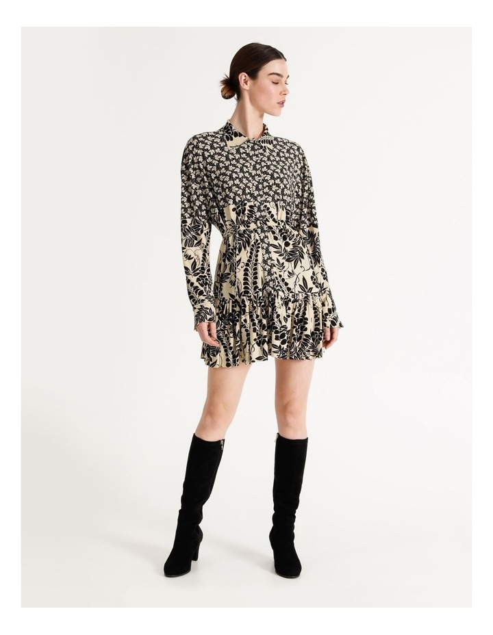 Spliced Oversized Ruffle Bottom Boyfriend Shirt Dress Vintage Baby Leaves Print