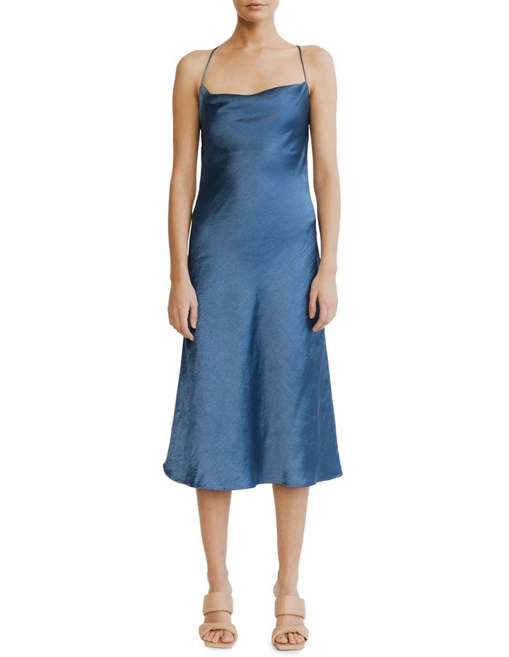 Cross Back Cowl Bias Slip Dress Blue