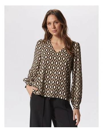 Aria Printed Blouse in Black