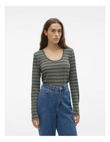 Carla Stripe Long Sleeve Top in Black