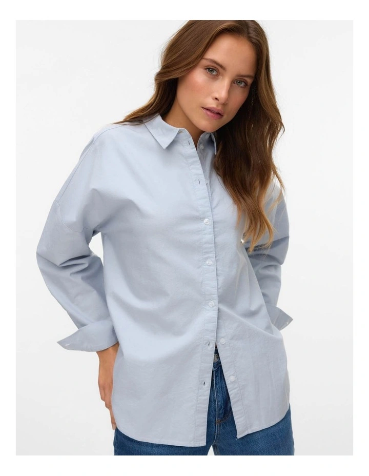 Paris Loose Oxford Cotton Shirt in Blue image 2