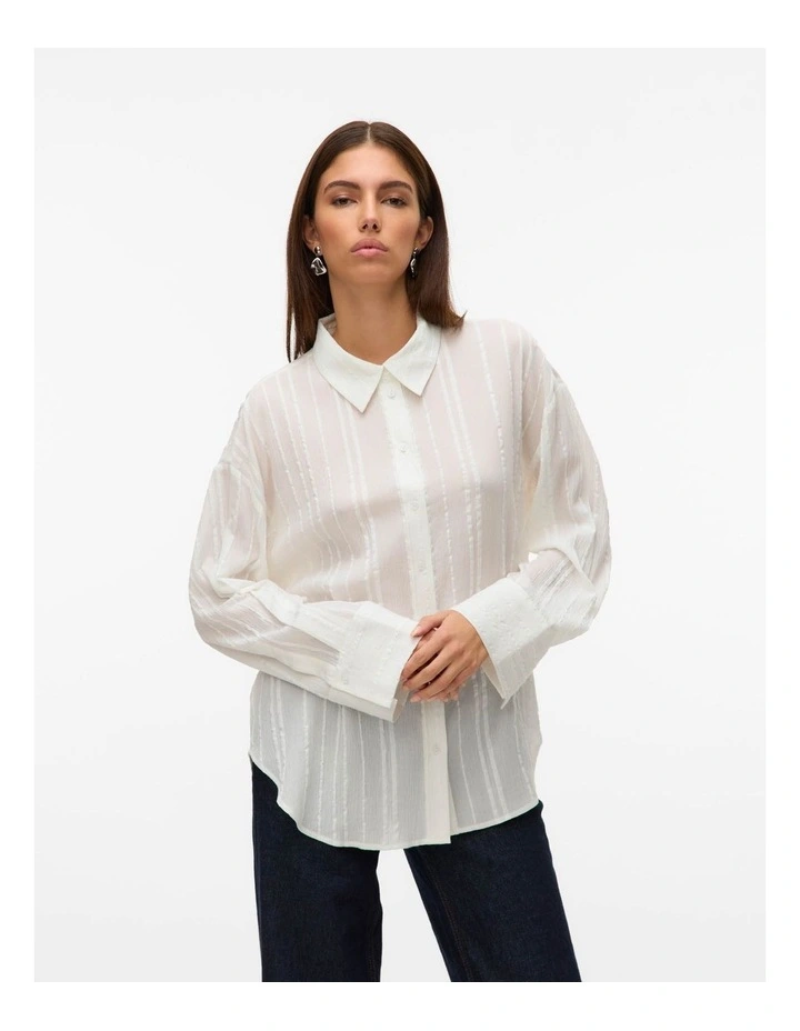 Bolette Long Sleeve Sheer Shirt in White image 1