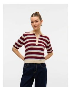 Sikita Collared Stripe Polo Knit in Cream
