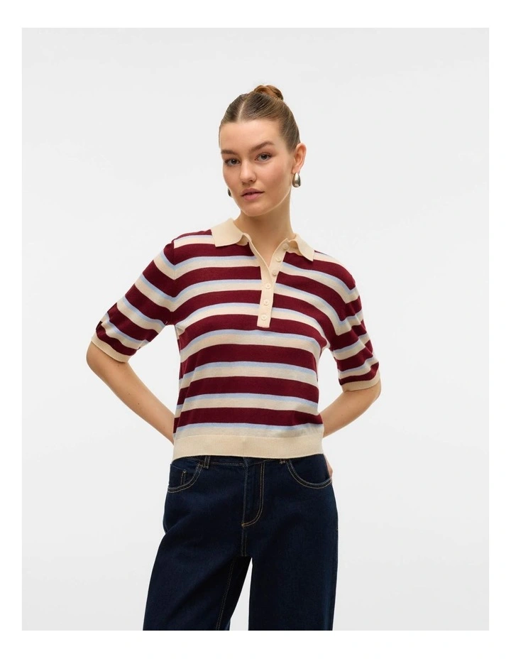 Sikita Collared Stripe Polo Knit in Cream image 1