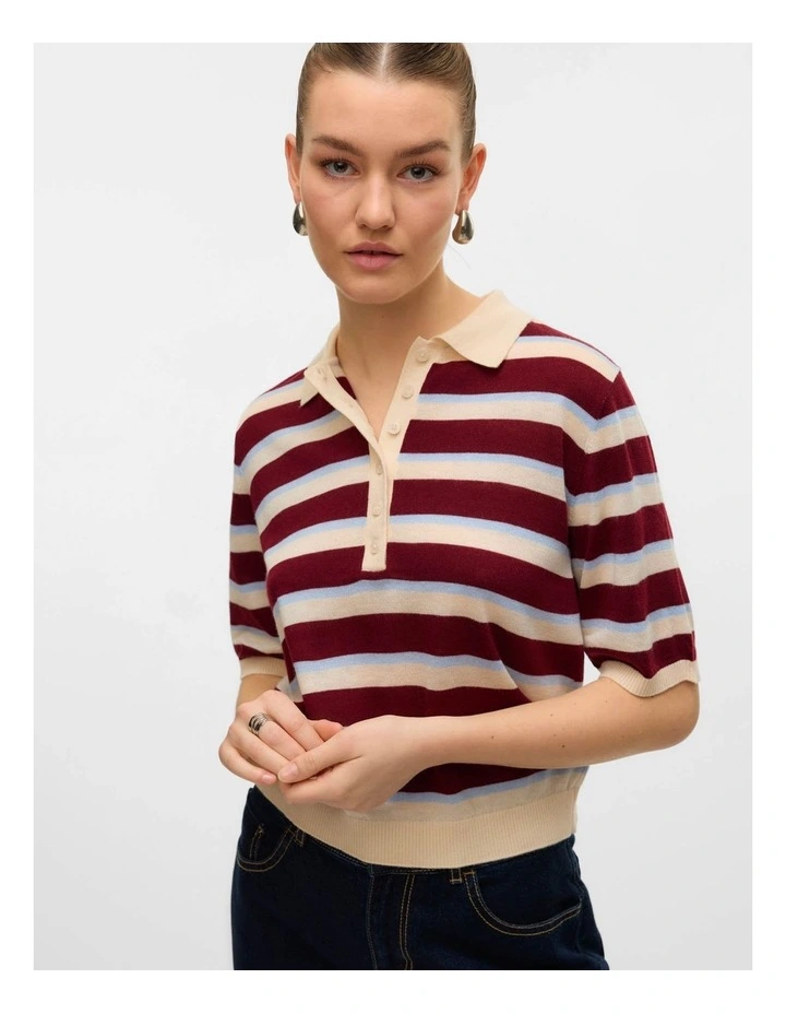 Sikita Collared Stripe Polo Knit in Cream image 2