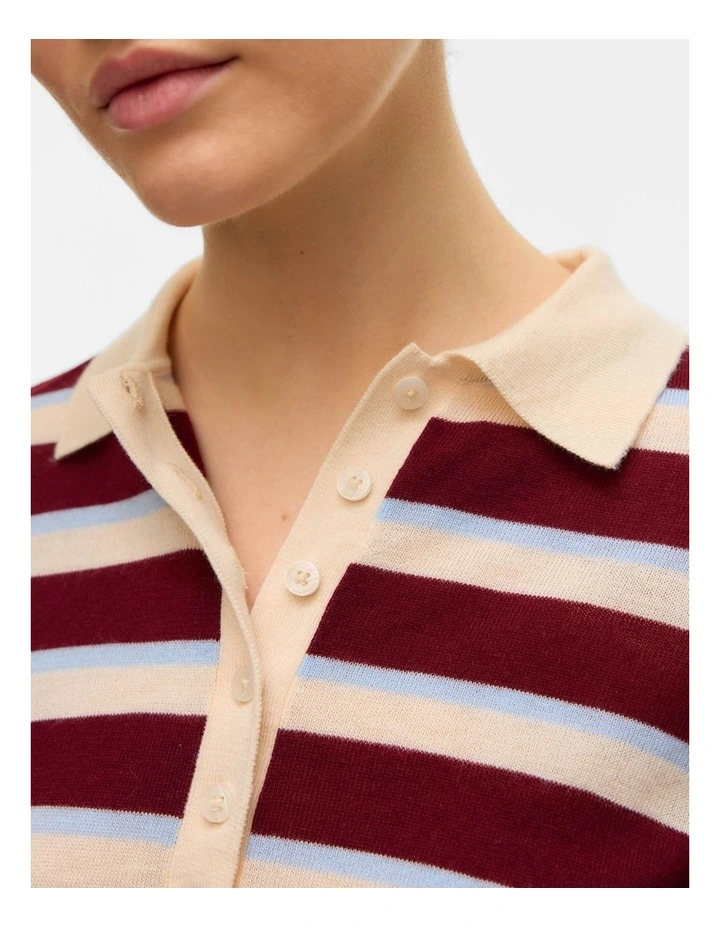 Sikita Collared Stripe Polo Knit in Cream image 5