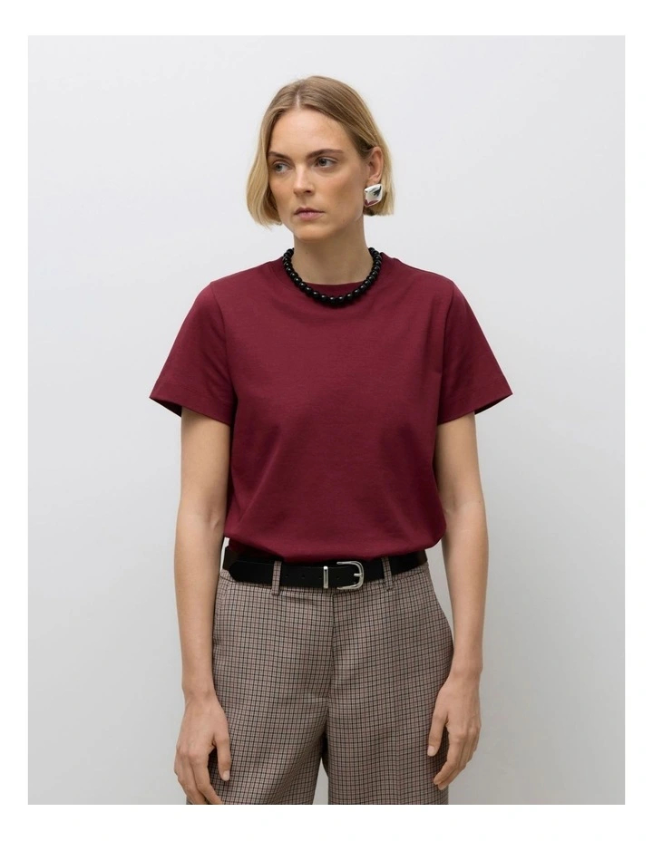 Naima Cotton T-shirt in Burgundy image 1