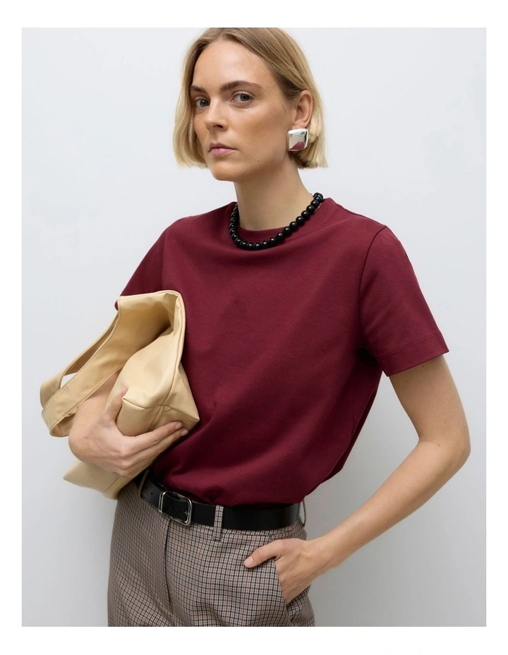 Naima Cotton T-shirt in Burgundy image 5