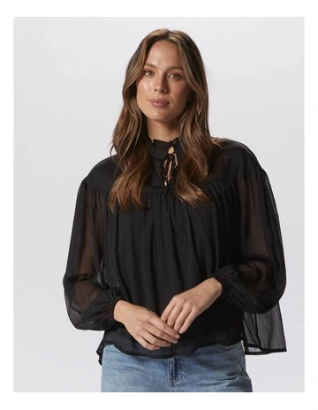 Kaya Fall Long Sleeve Top in Black