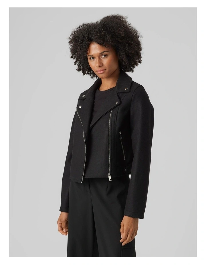 Pop Crop Biker Jacket in Black image 1