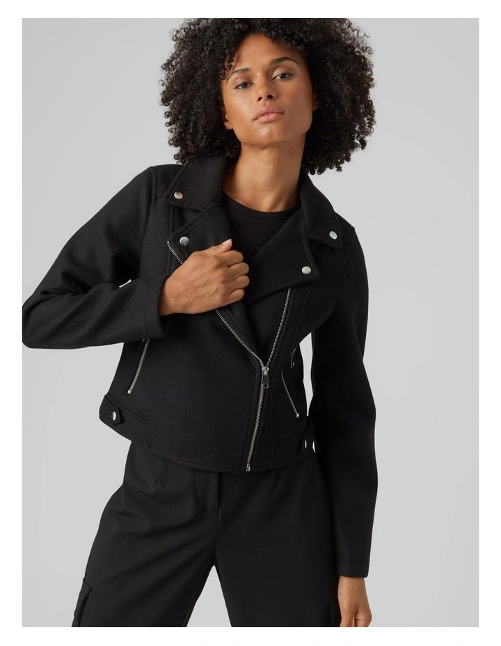 Pop Crop Biker Jacket in Black image 4