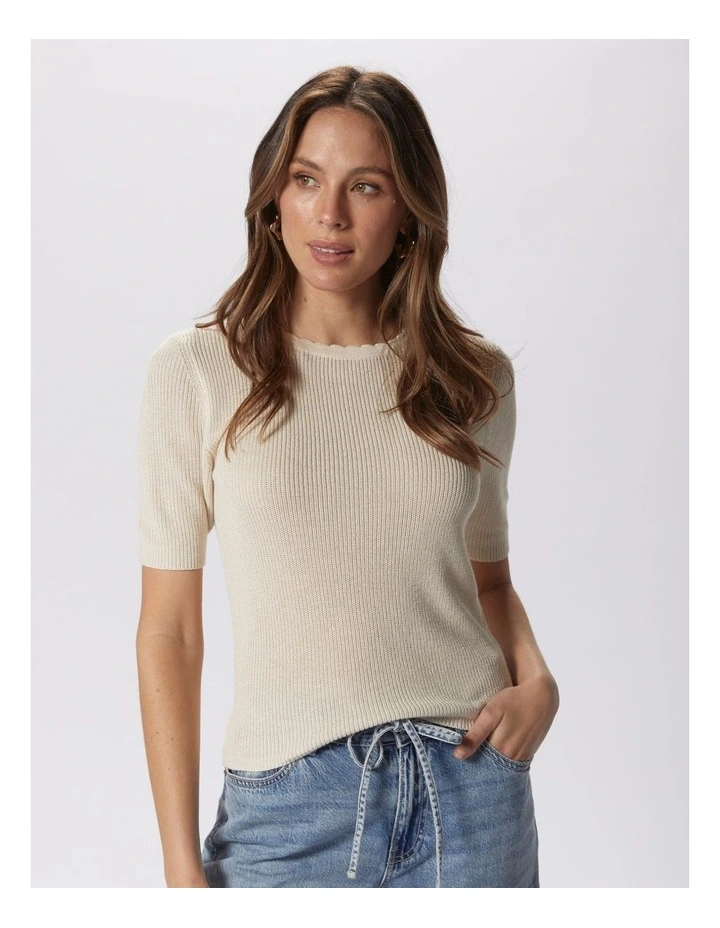 Newlexsun Scalloped Top in Beige image 2