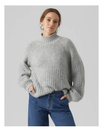 Geneva Long Sleeve Chunky Knit in Light Grey