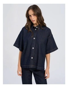Tessa Loose Dark Denim Shirt in Blue