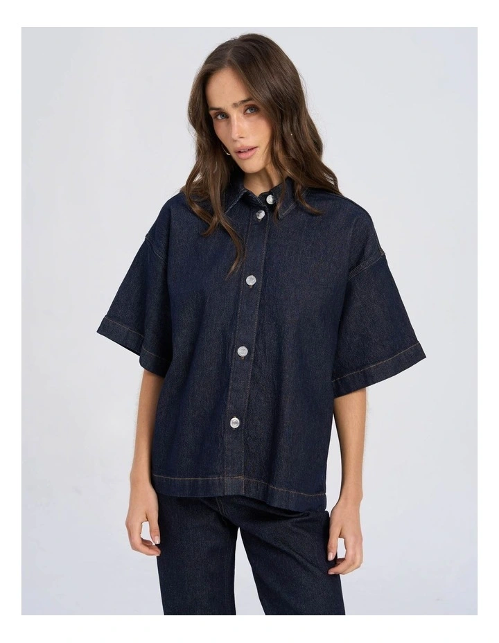 Tessa Loose Dark Denim Shirt in Blue image 1
