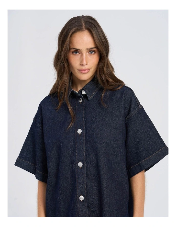 Tessa Loose Dark Denim Shirt in Blue image 2