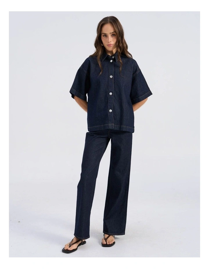 Tessa Loose Dark Denim Shirt in Blue image 3