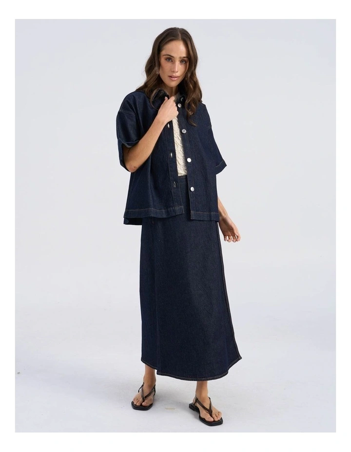 Tessa Loose Dark Denim Shirt in Blue image 4