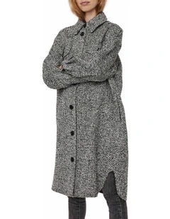 Rosie Long Shirt Coat in Black White Melange