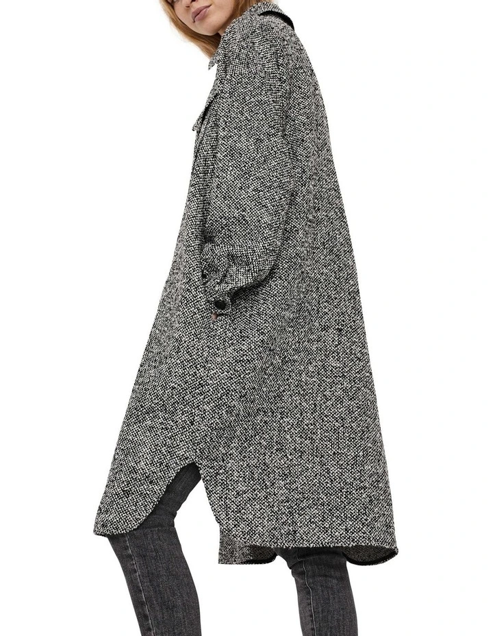 Rosie Long Shirt Coat in Black White Melange image 4