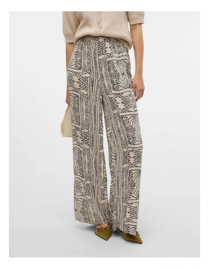 Menny High Waisted Printed Wide Pants in Oatmeal image 1